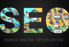 SEO Search engine optimization concept with Flat design and a lo